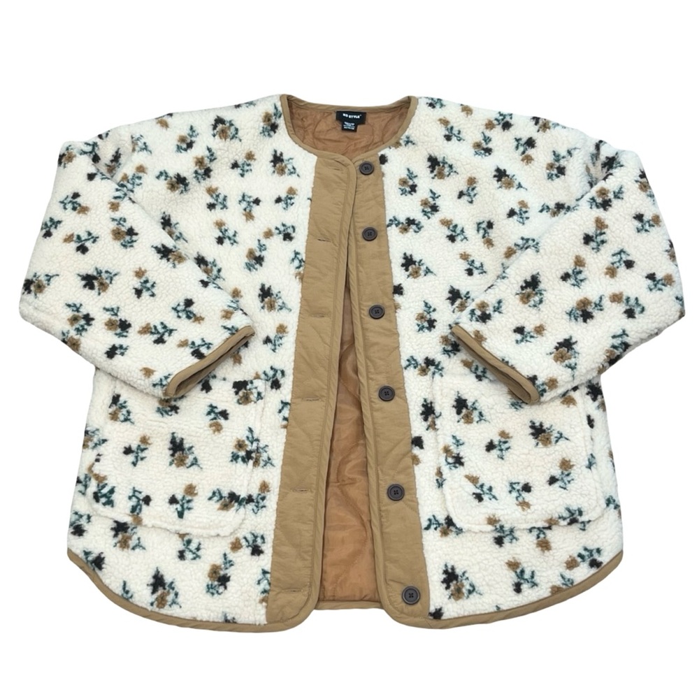 RD STYLE Sophia Sherpa Button Front Floral Cream & Tan Jacket Cottage Core Boho - Picture 5 of 14